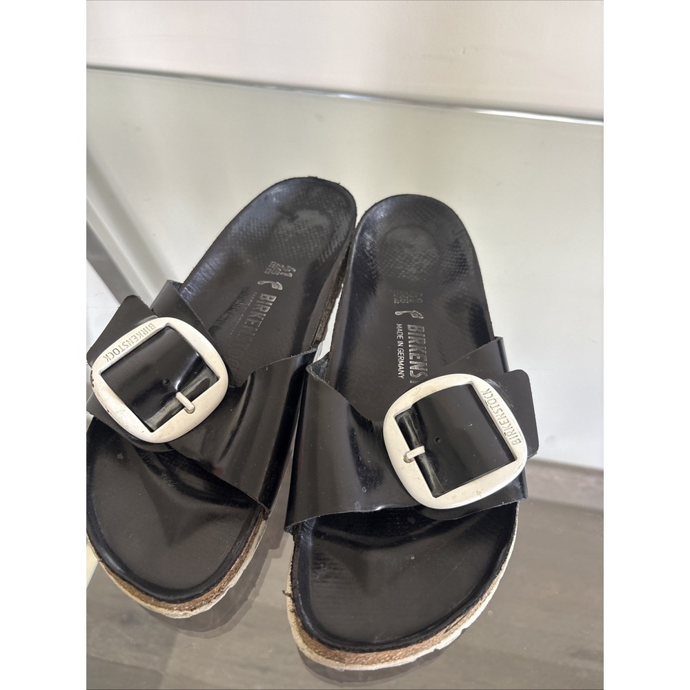 Birkenstock Madrid Big Buckle Black Leather Slide Women's size 10